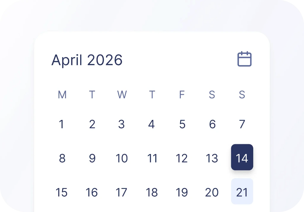 Booking calendar for scheduling spaces, resources and workplace services